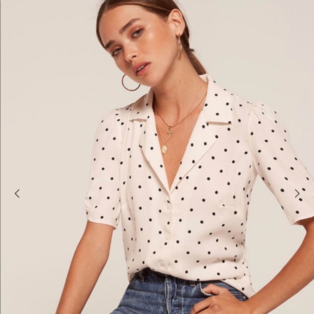 Reformation Imogene Top Polka Dot Button Shirt